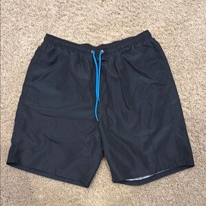 Men's Black Swim Shorts with Blue Drawstring & Lining - size M